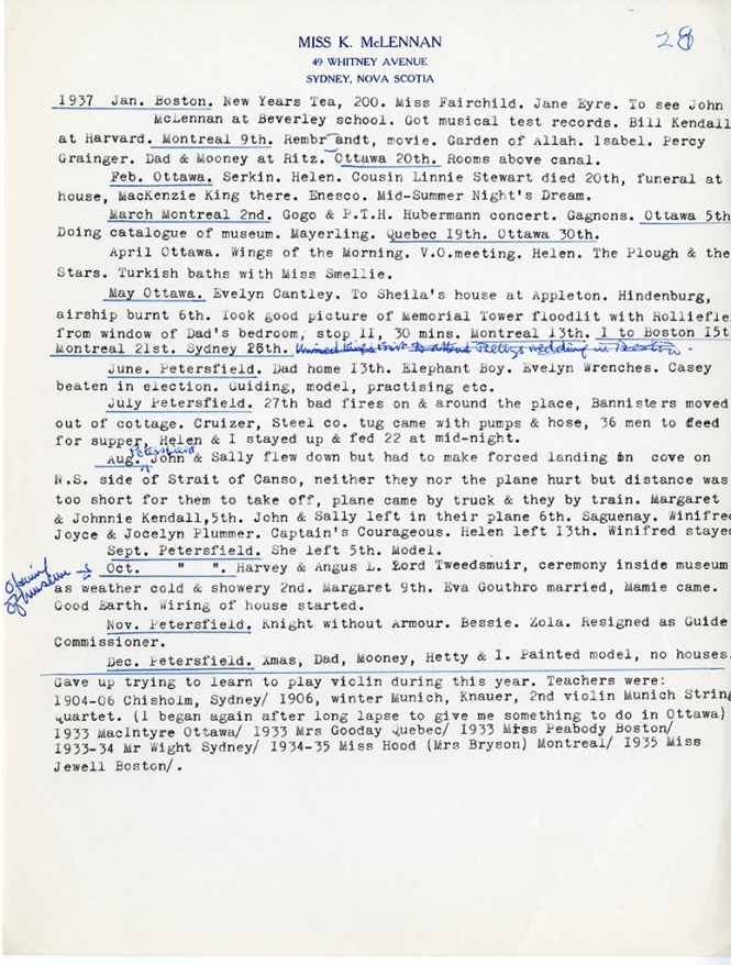 Katharine McLennan's Diary